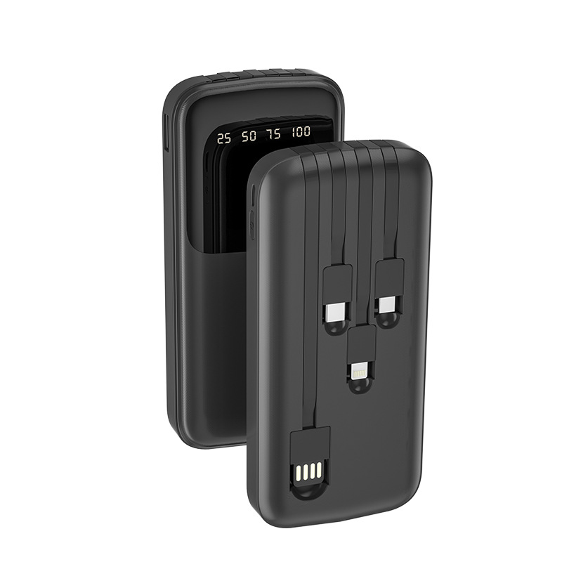 新款自带线充电宝超薄数显10000毫安大容量外贸礼品移动电源