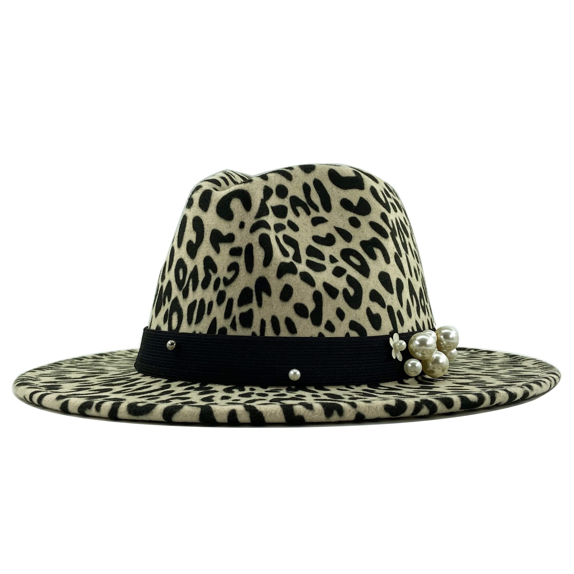 亚马逊ebay速卖通秋冬款 豹纹情侣帽子爵士帽毛呢礼帽平檐大檐帽