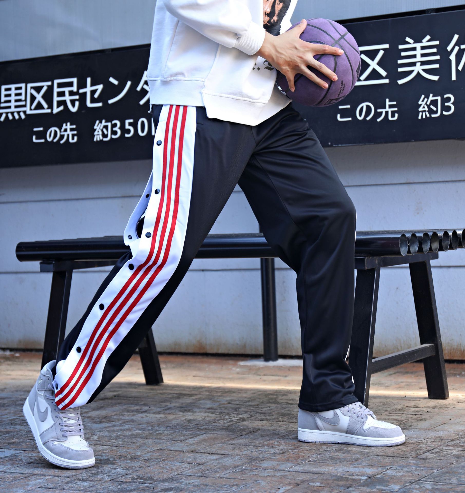 扣裤男运动长裤篮球训练热身宽松直筒出场裤潮流加绒半开纽扣裤子