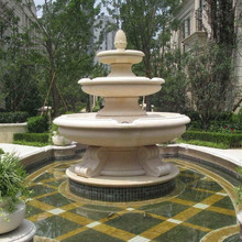厂家定做水钵喷泉 黄锈石黄金麻园林景观石雕喷泉 三层水钵