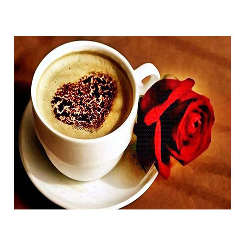 钻石画diy玫瑰咖啡2.8尖顶圆满钻绣 客厅装饰 新款图片厂家定做