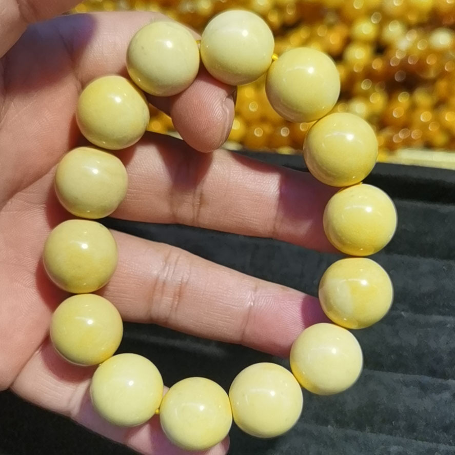 烨烨珠宝天然缅甸缅黄玉手串民族风黄龙玉情侣款单圈手链批发