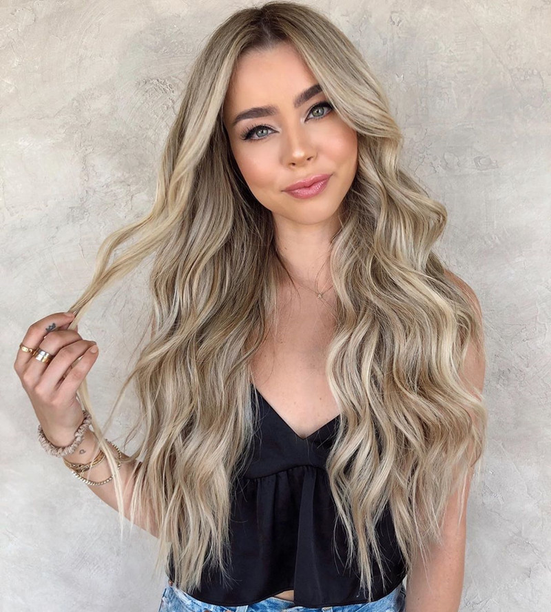 新款欧美外贸假发女化纤渐变金色长卷发化纤头套厂家新款现货批发