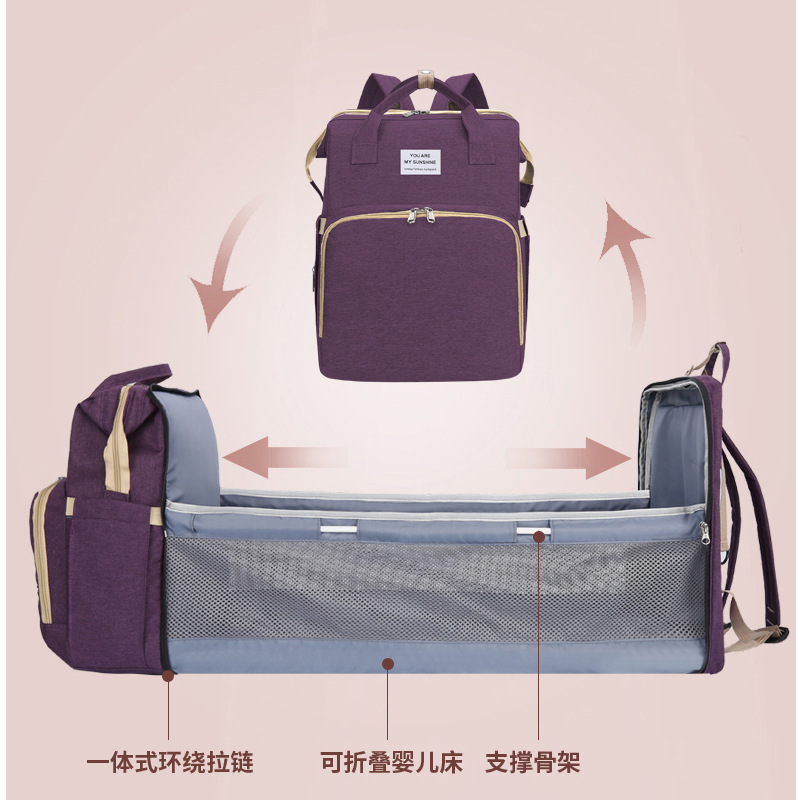 Cross-Border New Arrival Portable Folding Baby Bed Mummy Bag Outdoor Lightweight Multi-Functional Leisure Backpack Baby Diaper Bag