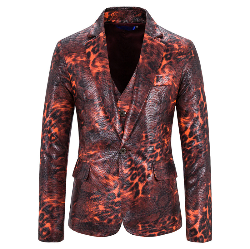 外贸批发速卖通wish男士野兽纹印花西装礼服演出服两件套tz987