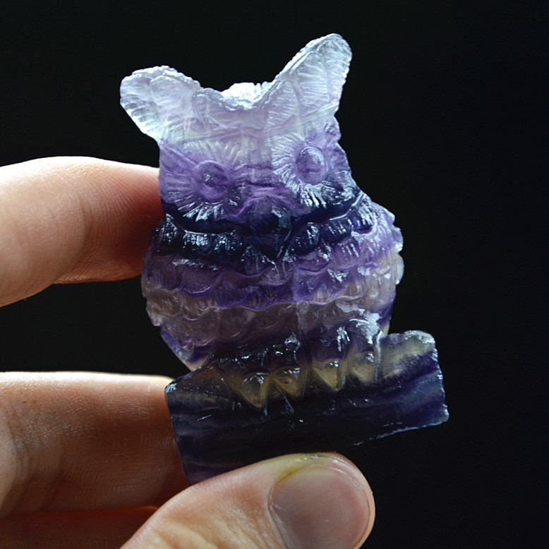 时尚精品批发七彩萤石精雕猫头鹰摆件水晶工艺品智慧猫家居饰品