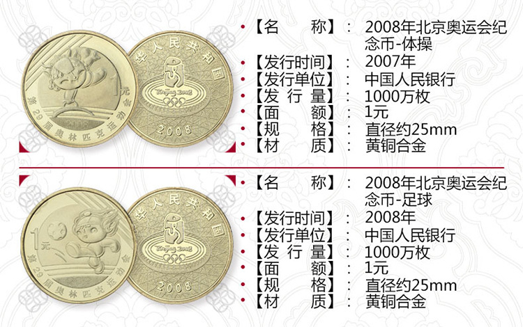 2008年北京奥运会纪念币整套8枚奥运币全套流通纪念硬币保真卷拆