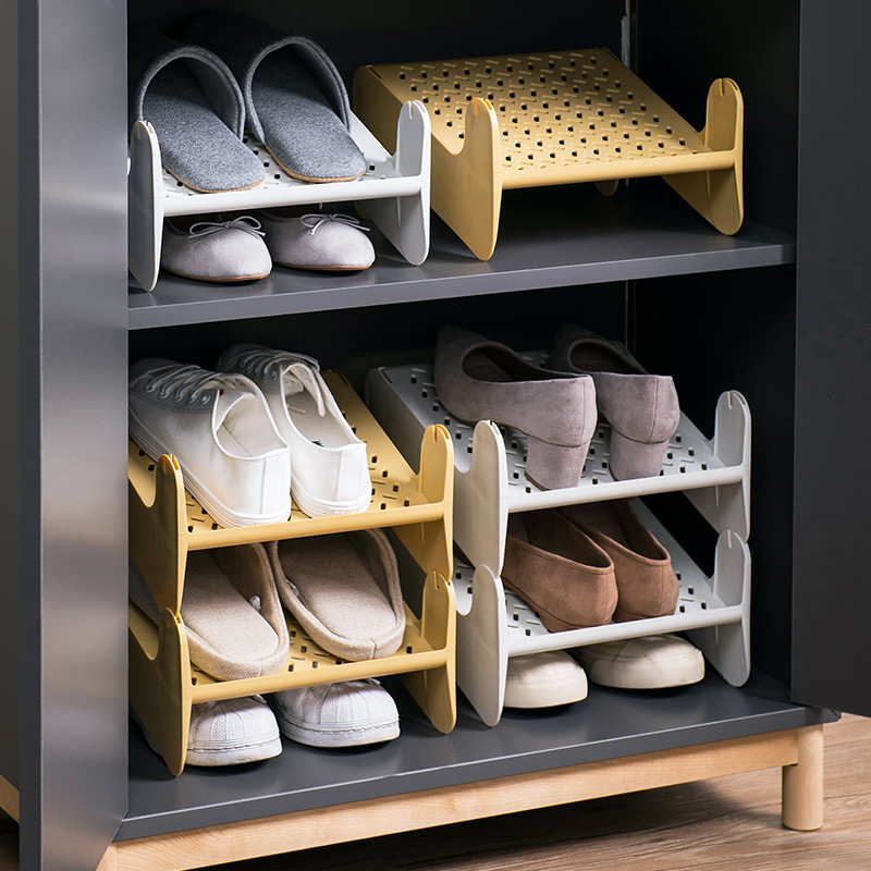 可叠加鞋子收纳架北欧简约放鞋托架家用塑料鞋柜分层整理架