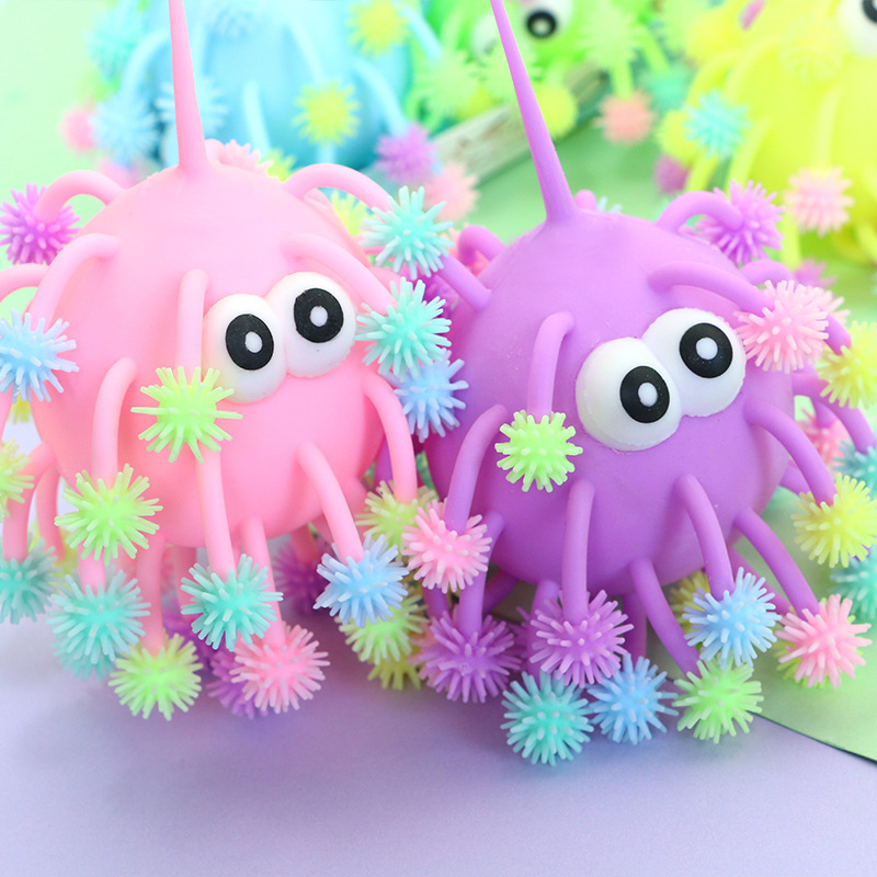 6寸凸眼发光雪花球中号闪光玩具 地摊 闪光 tpr 发泄软胶