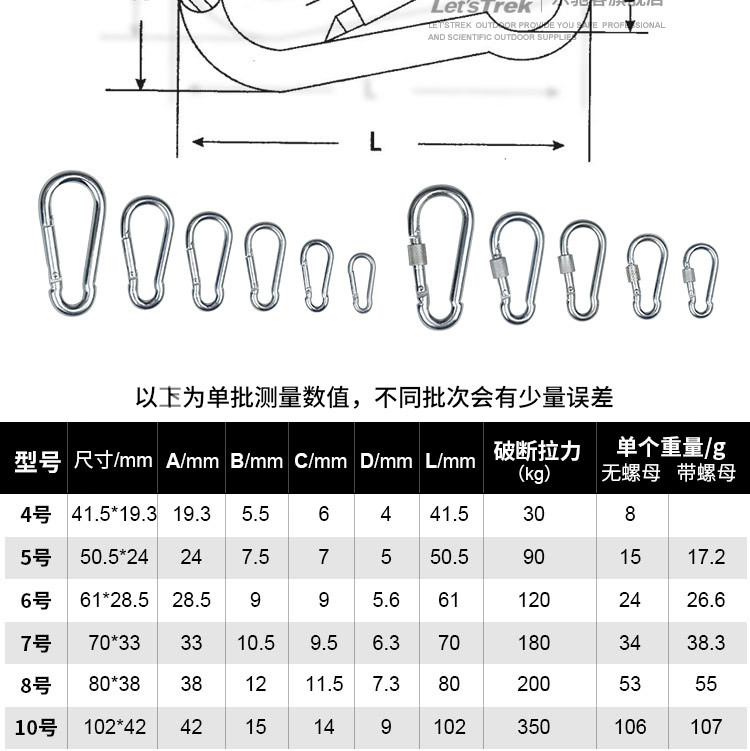 8*80mm 铁镀锌安全保险扣 户外登山扣 弹簧扣 现货批发
