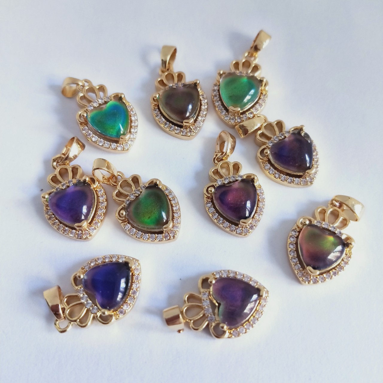 网络爆款 感温石心形吊坠随着温度变 不同颜色项链配件吊坠材料