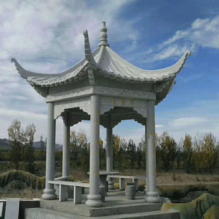 现货批发大理石凉亭公园户外花岗岩亭子小区别墅装饰六角石亭中式