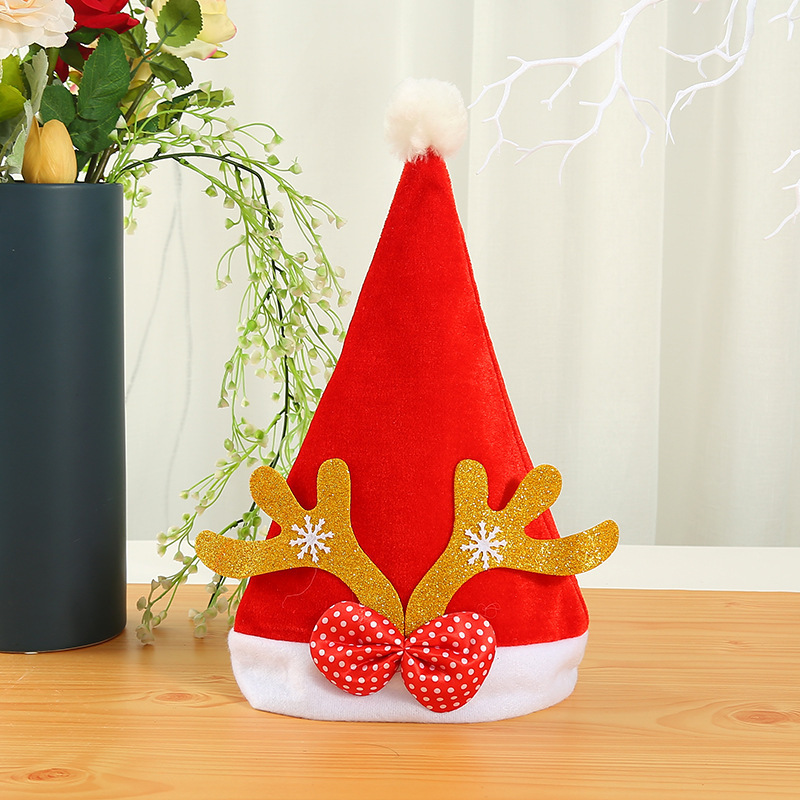 New Thickened Pleuche Christmas Hat Adult Red Christmas Hat Children's Antler Hat Christmas Supplies