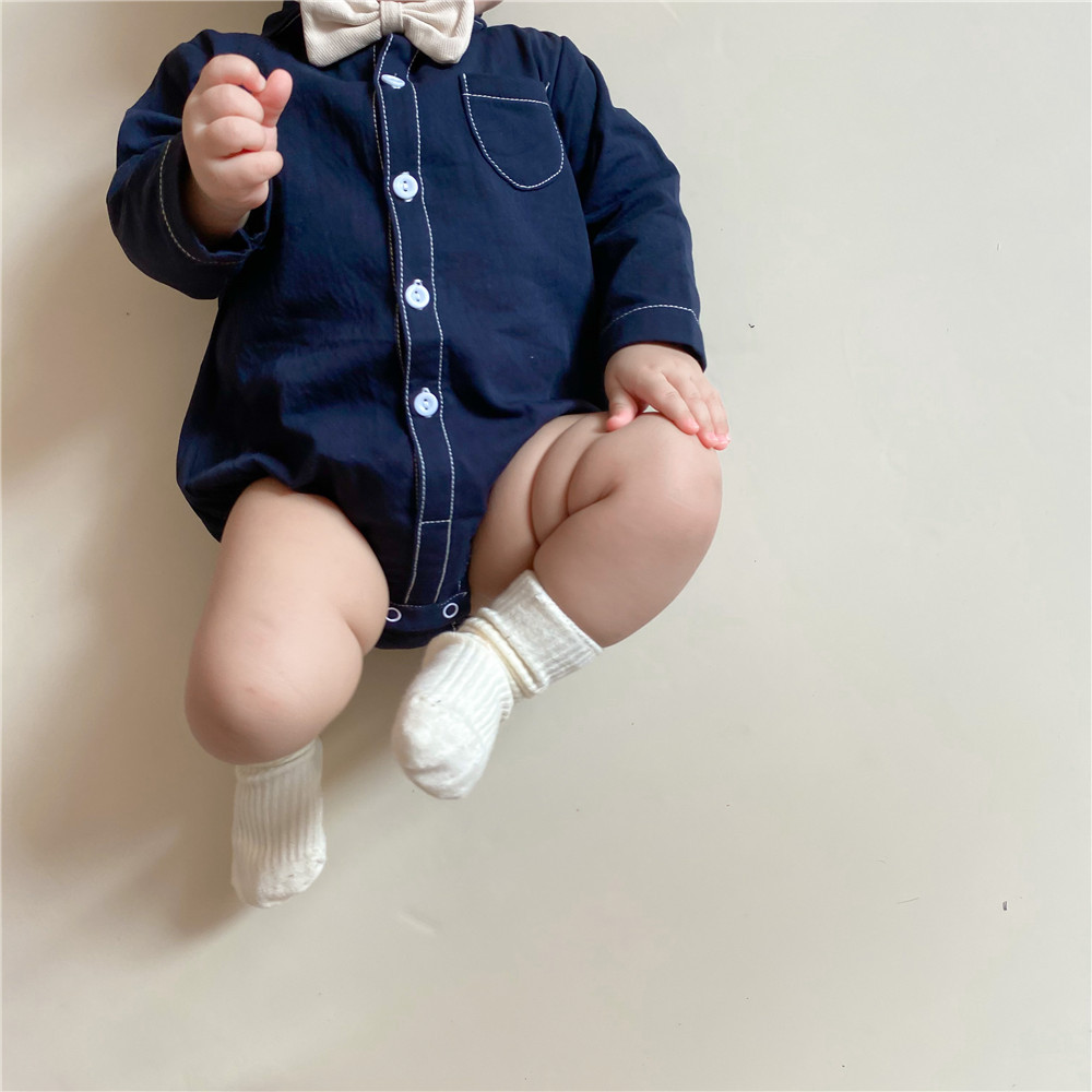 Ins Pop Baby Jumpsuit Men's Comfortable Gentleman Bow Tie One-Year-Old Hundred-Day Party Long-Sleeved Shirt Rompers Jumpsuit Baby Clothes