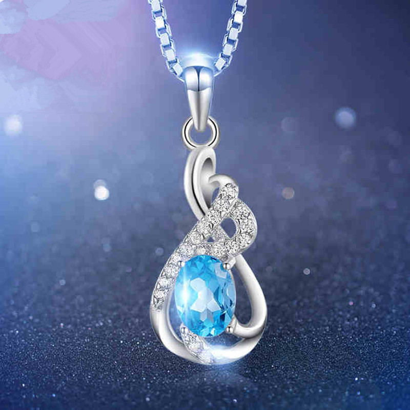 海蓝帕石项链女士锁骨链简约日韩国学生吊坠蓝色宝石流行银饰品