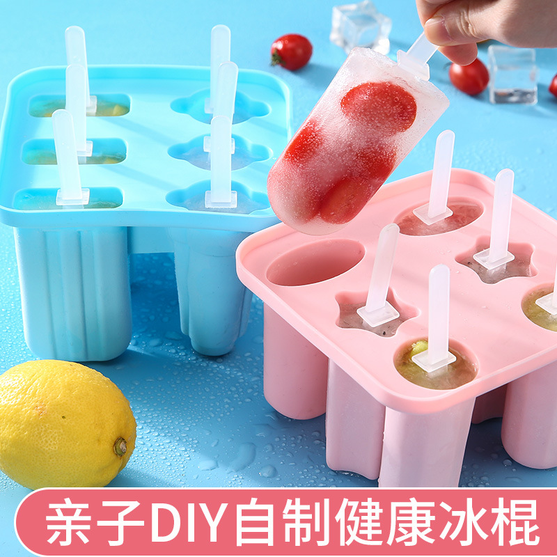 Manufacturer Edible Silicon Ice-Cream Mould Household Homemade Ice Cream Popsicle Box Cross-Border 6-Piece Popsicle Mold