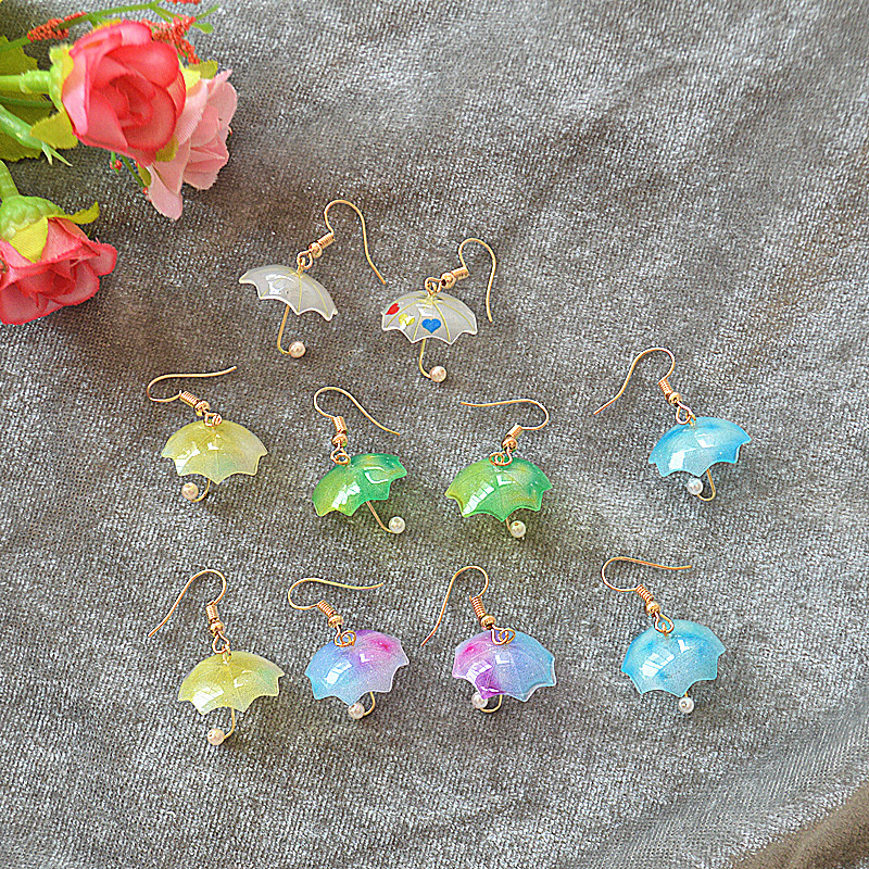 mini creative artificial umbrella earrings personalized ethnic style three-dimensional contrast color colorful sun umbrella elegant pearl earrings
