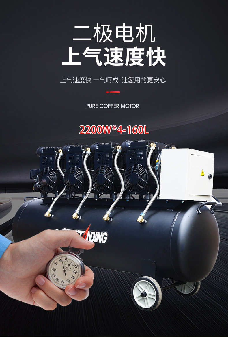 奥突斯静音无油冲气泵空压机空气压缩机木工喷漆气磅220v牙科汽修