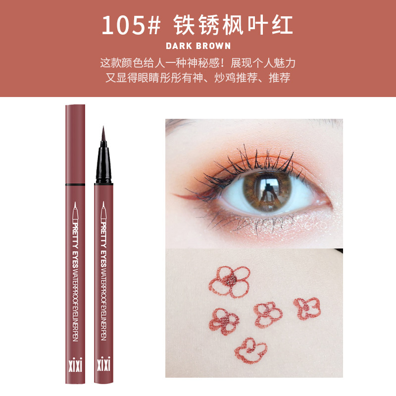 Xixi Eyeliner Waterproof Smear-Proof Discoloration Resistant Long-Lasting Quick-Drying Soft Brush Head Wine Red and Brown Color 1732