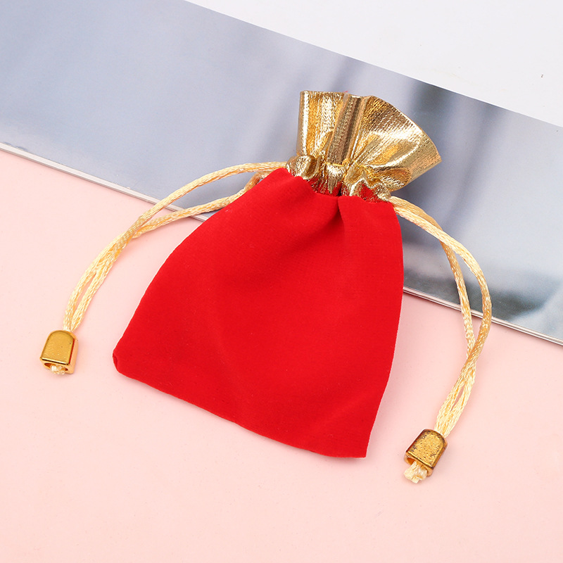 Flannel Red Silk Pouch Small Chinese Character Fu Bag Crafts Drawstring Bundle Bag Gold Mouth Jewelry Jewelry Bag Wholesale