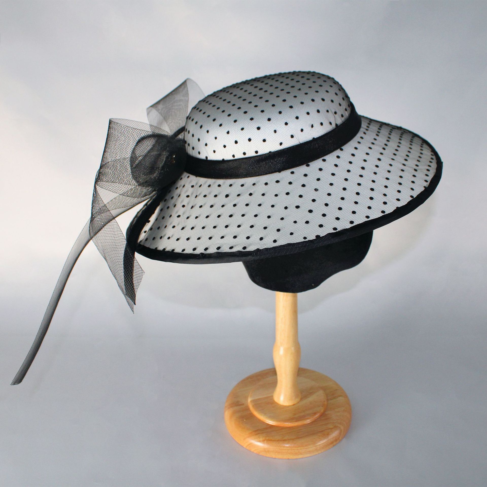 韩式波点网纱礼帽优雅百搭帽子婚纱摄影艺术照配饰旅游出行遮阳帽