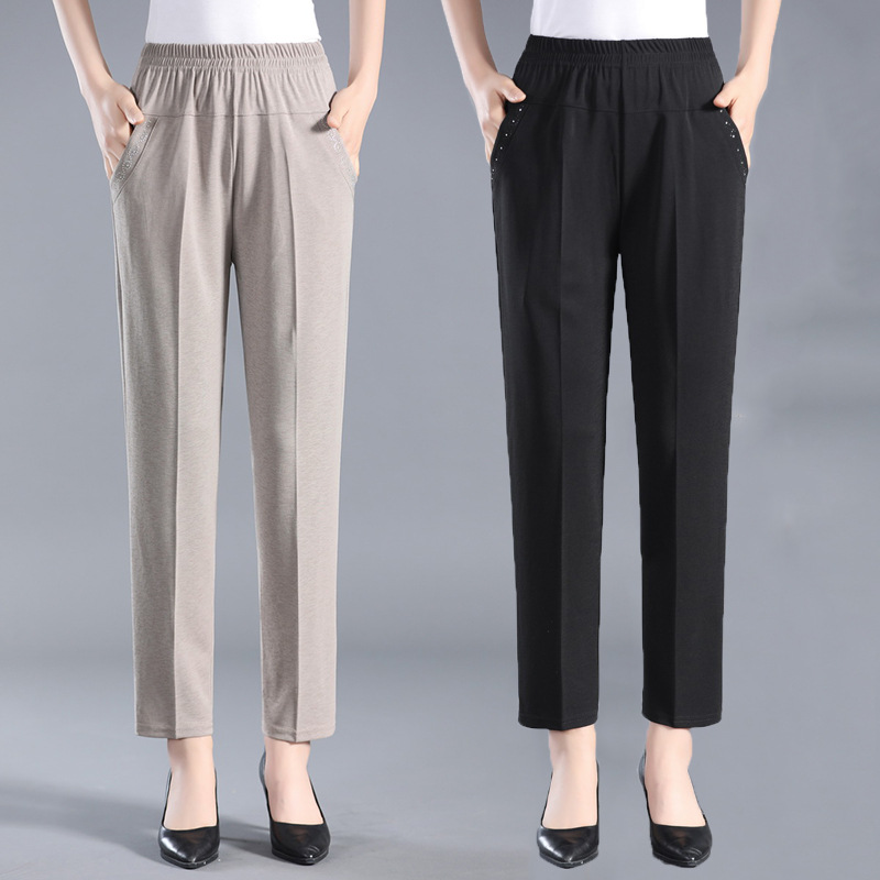 妈妈夏季薄款冰丝九分裤子休闲宽松老太太高腰弹力中老年人女裤