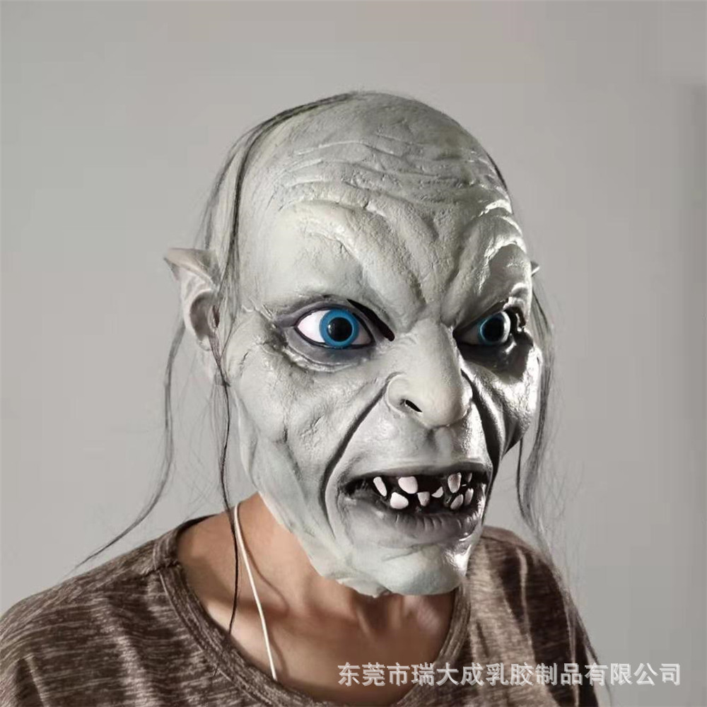 新款咕噜姆恐怖面具万圣节指环王魔戒僵尸头套乳胶扮演道具-阿里巴巴