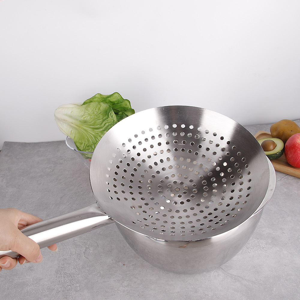 28/30无磁不锈钢油鼓漏 加厚钢柄钢漏油炸漏加深大漏勺过滤网格