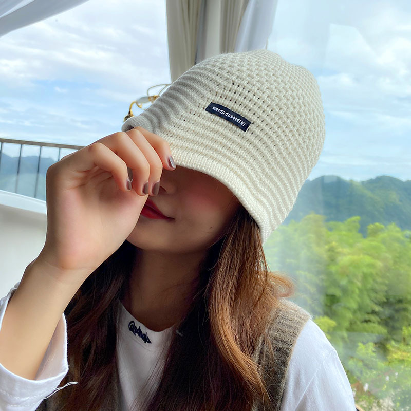 日系慵懒风白色针织渔夫帽女复古简约百搭秋冬文艺毛线帽冷帽子男
