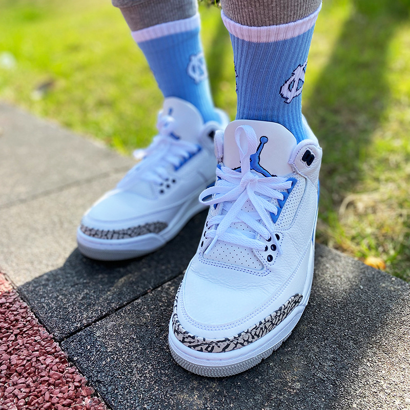 欧美潮牌袜子aj3 北卡蓝系列 篮球袜毛巾底长袜潮袜