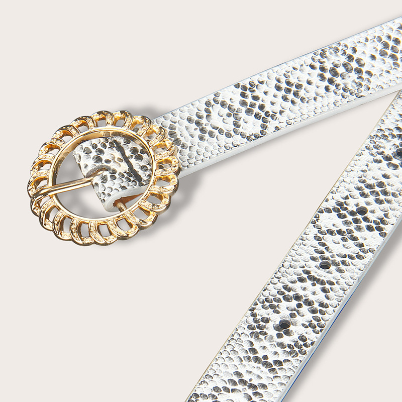 跨境新款热卖女士日字扣腰带女复古个性蛇皮纹皮带装饰连衣裙花朵