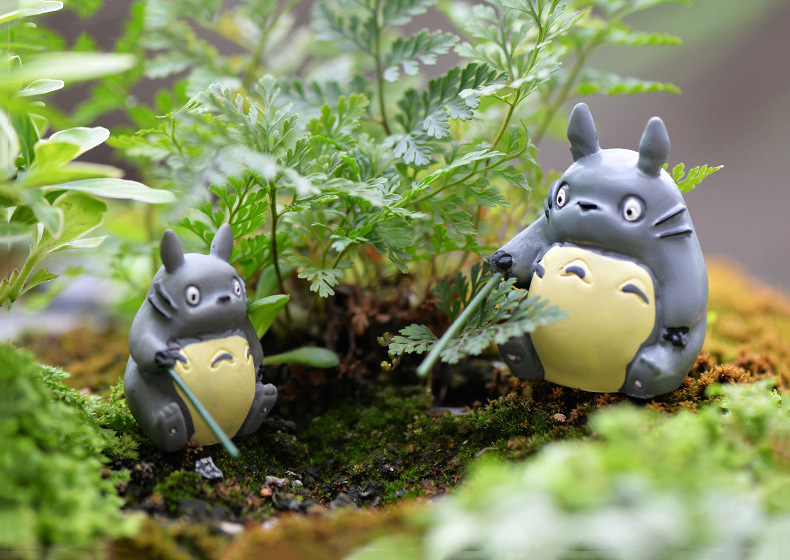 苔藓微景观装饰diy组装摆件钓鱼荷叶雨伞三款龙猫车站牌树脂摆件