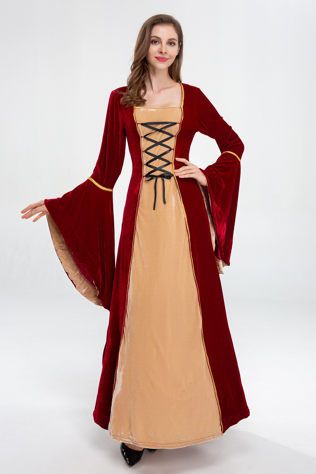 欧式复古宫廷裙欧洲中世纪收腰法式长裙公主贵族礼服英伦风连衣裙