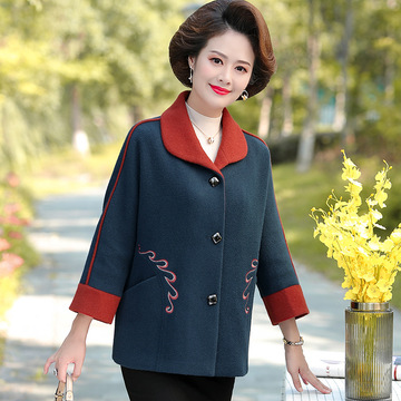中年妈妈秋装毛呢外套翻领洋气高贵短款中老年女时尚秋冬呢子上衣
