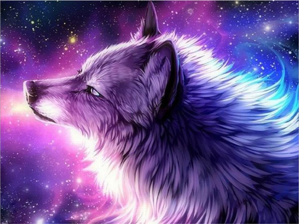 星空狼 外贸批发动物梦幻夜景diy钻石画