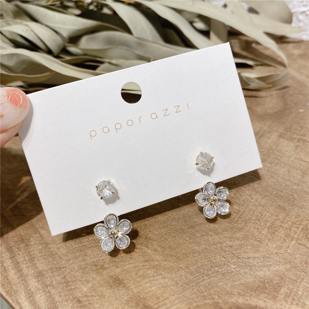 Same Style Fresh Zircon Flower Earrings Sterling Silver Needle All-Match Fashion Earrings Ear Studs Women Wholesale