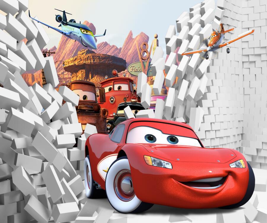 儿童卡通汽车总动员3d立体儿童房背景墙自粘pvc墙纸创意3d立体效果墙