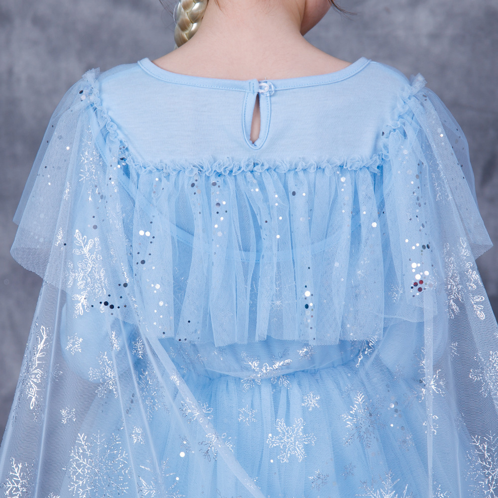 冰雪frozen2亮片艾莎蓝色公主裙奇缘超仙女长袖连衣裙elsa dress