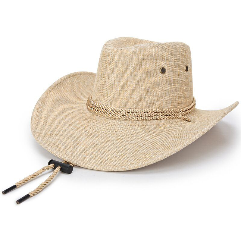 Spring and Summer Big Brim Men's Hat Linen Sun Hat Western Cowboy Hat Frosted Sun Hat Beach Hat