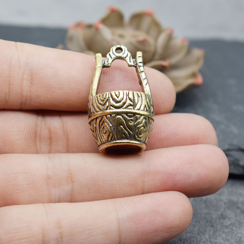 复古纯铜做旧水桶钥匙扣挂件 纯铜招财聚福铜铜吊坠 地摊批发挂饰