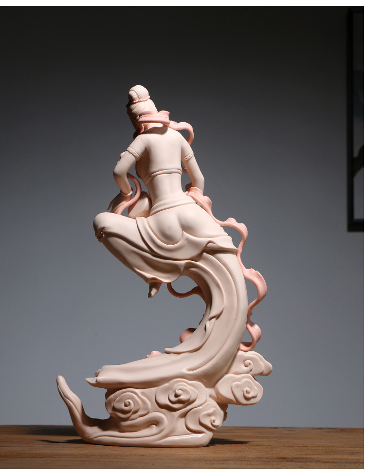 陶瓷飞天仕女摆件德化雕塑敦煌舞艺术品家居办公室桌面玄关装饰