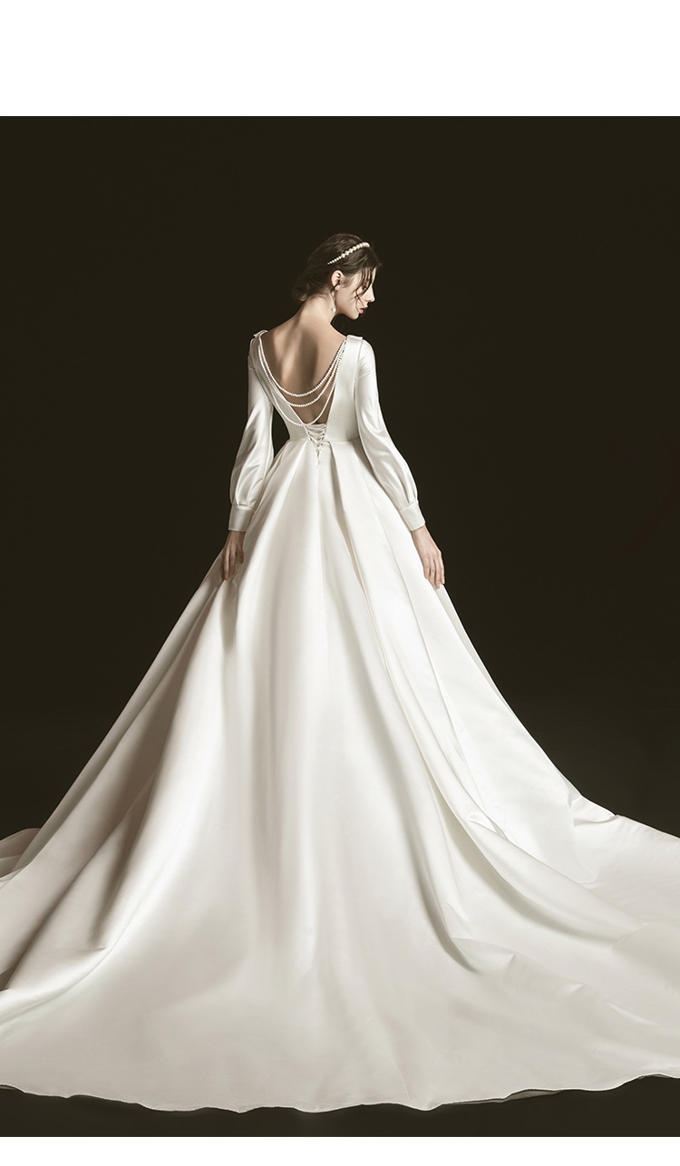 主婚纱2021新款新娘气质复古拖尾缎面婚纱一件代发可工厂批发