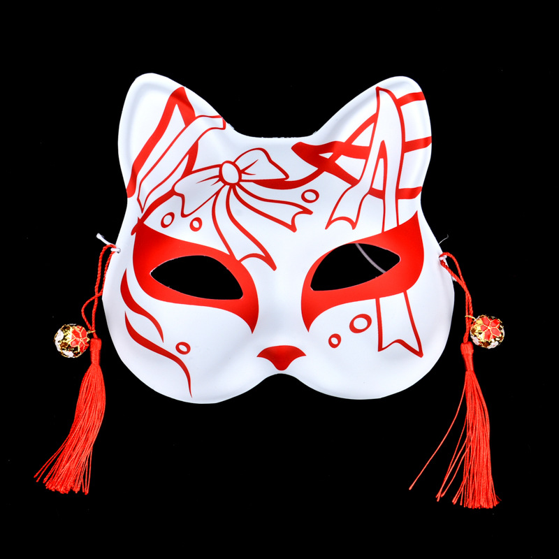 猫脸铃铛面具女狐狸面罩抖音网红同款半脸日式和风派对舞会用品批