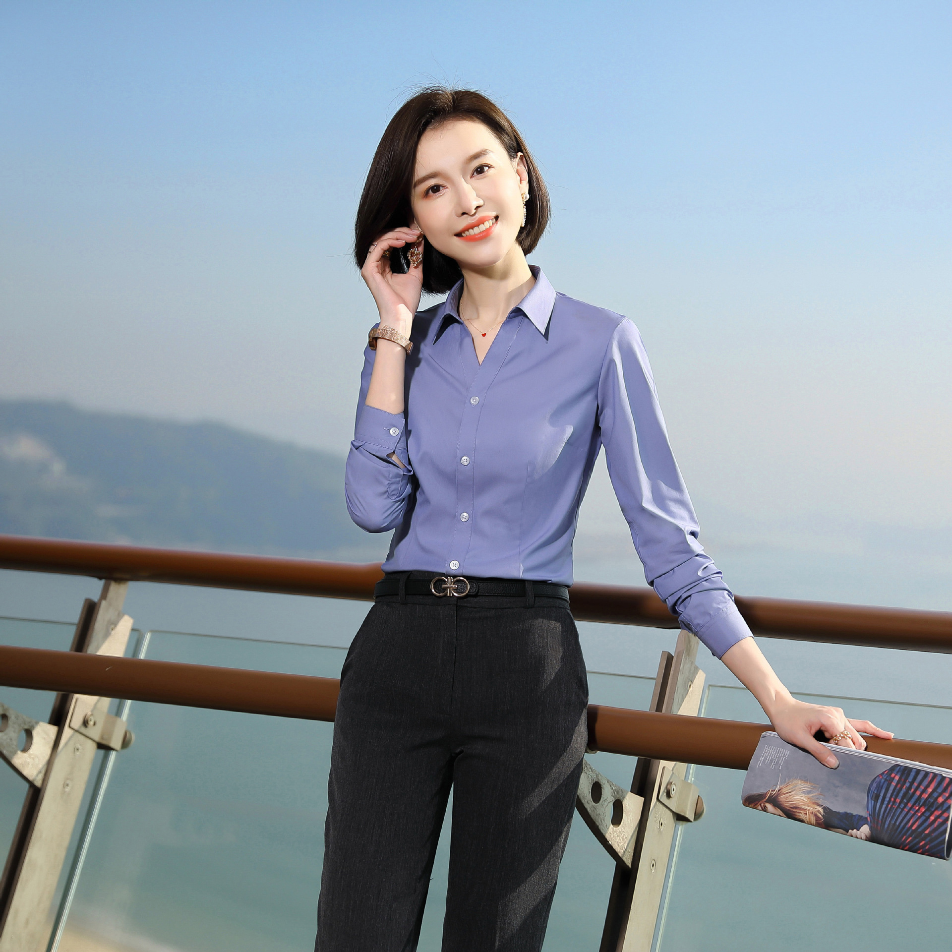 白衬衫女职业装长袖工作服高端正装套装莫代尔免烫衬衣定制绣logo