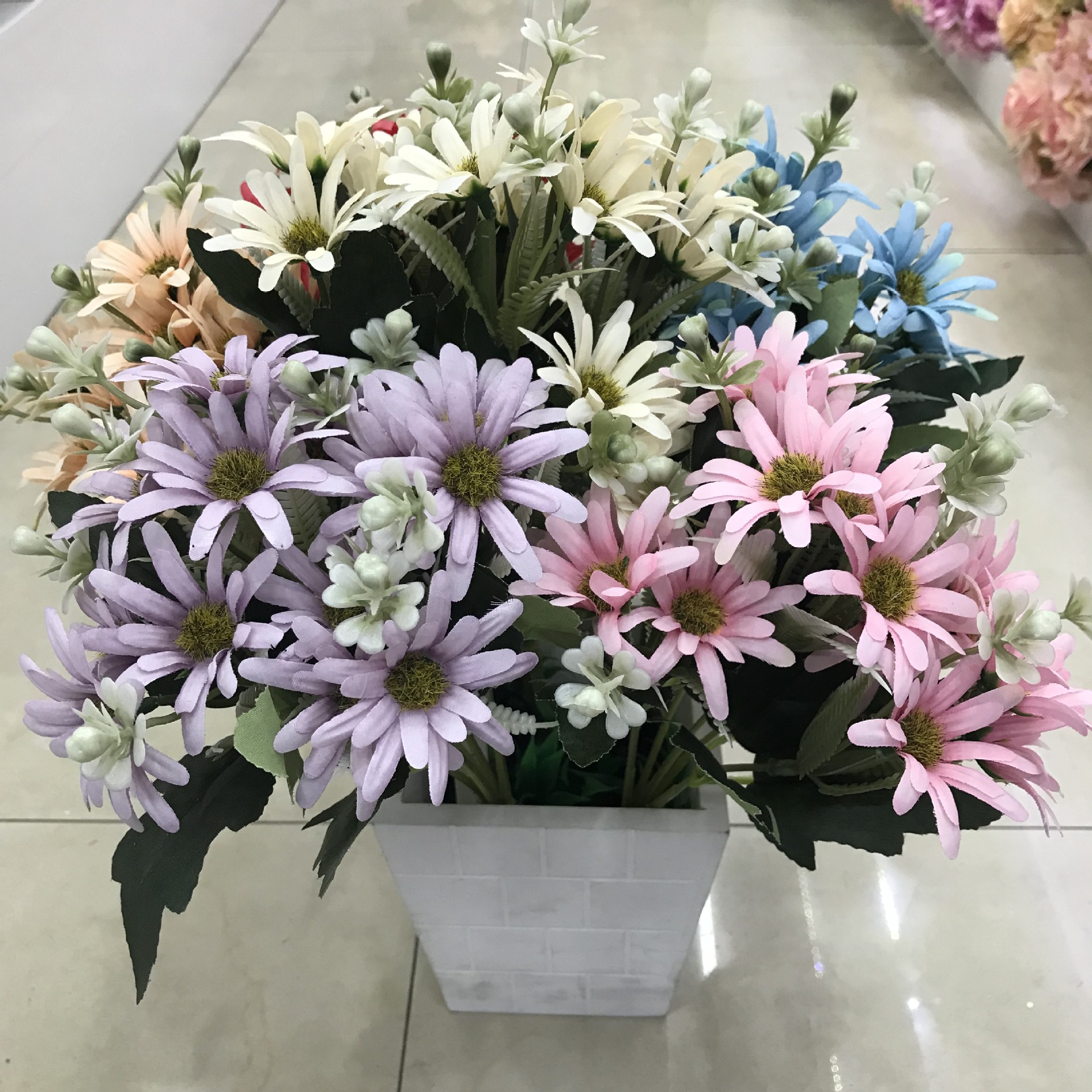 厂家直供仿真花束北欧15头油画波斯菊 家居装饰仿真小雏菊花束