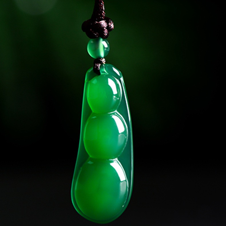 绿白玉髓四季豆项链玉坠男女款巴西冰种玉髓挂件