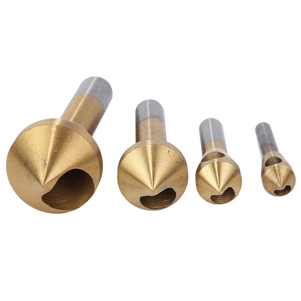 4件套高速钢斜孔倒角器镀钛内排屑去毛倒角器锪钻套装