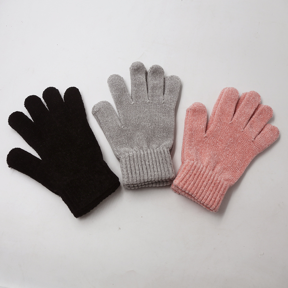 冬天单色雪尼尔腈纶 涤纶 手套触摸柔软戴上去舒适玩雪球