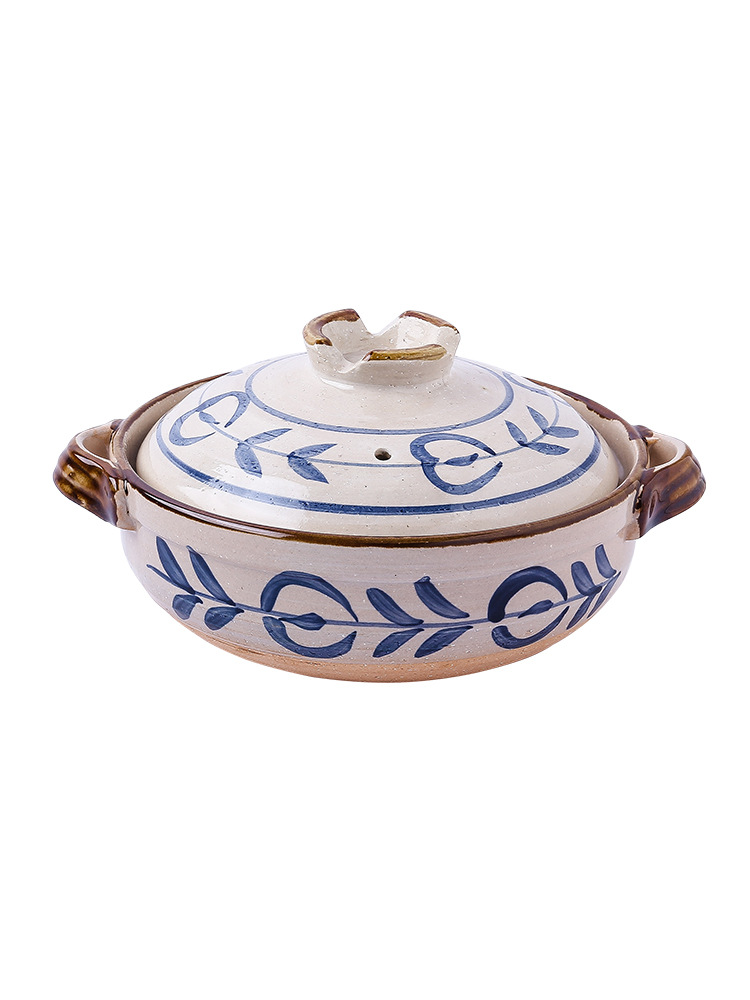 Retro Hand-Painted Japanese Soup Pot Stone Pot Rice Rice Cookers Clay Pot Blue Tangcao Fishing Rattan Japan Olla 1