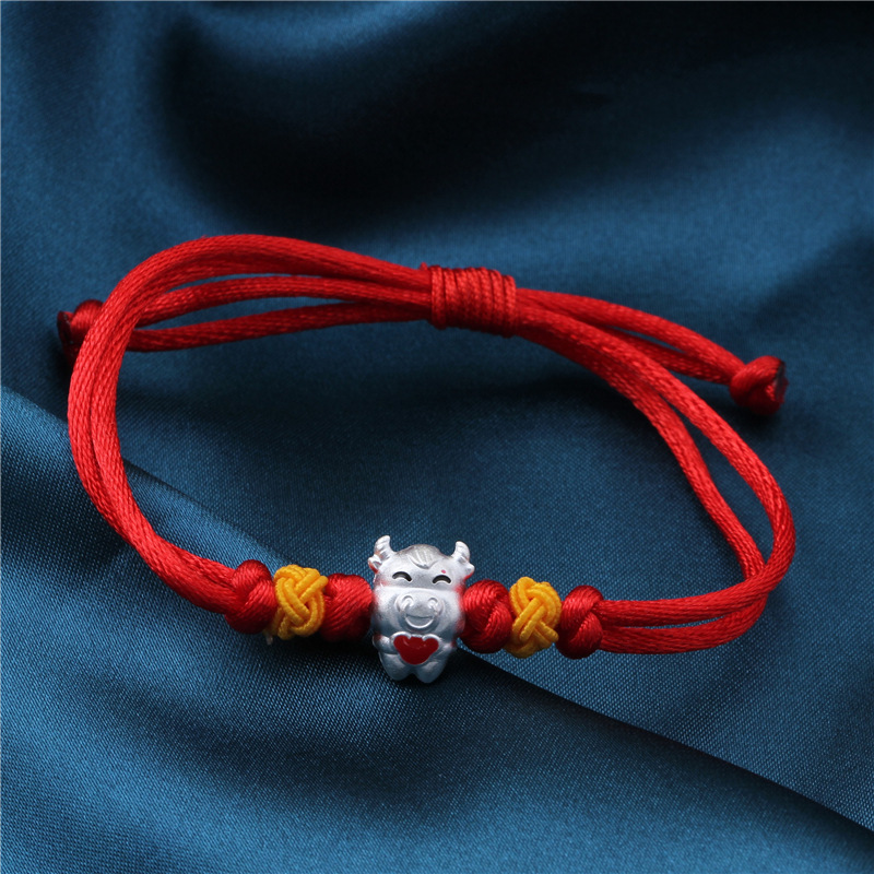990足银设计师款本命年生肖牛红绳手链女编织红手绳闺蜜情侣手饰